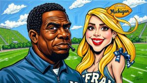 A symbolic composition of a judge's gavel and a coach's whistle lying on a torn contract.